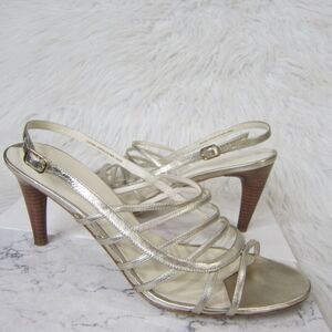 Via Spiga Strappy Metallic White Gold Sandals Heels Size 10.5 M